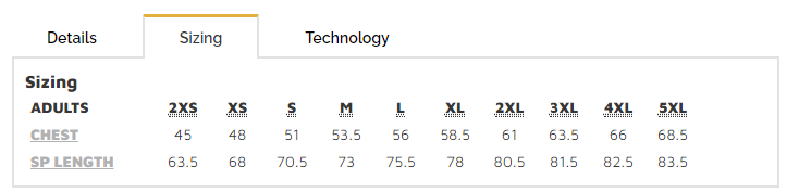 Adult T-shirt Size Chart