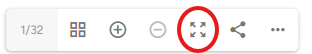 Image of tool bar with a red circle around a symbol of 4 arrows pointing to each corner in the shape of a square showing which button to click on to enlarge the booklet.