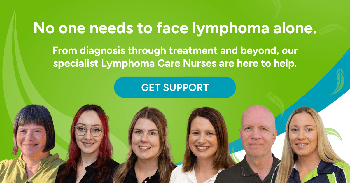 No one needs to face lymphoma alone. Nurse banner.